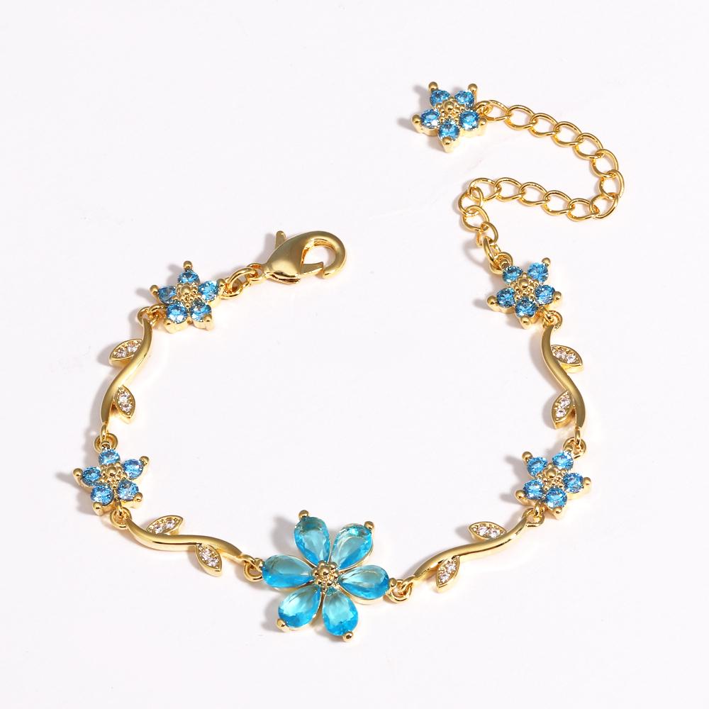 Luxury Colorful Zircon Flower Bracelets For Women Girls Korean Sweet Gold Crystal Adjustable Bracelet Jewelry Gift