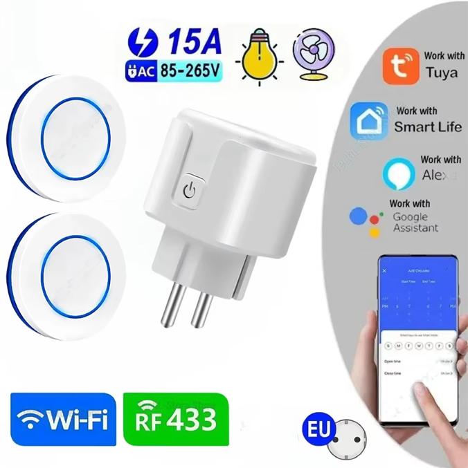 Smart Socket 16A Wifi Smart Plug 433 Mhz RF Wireless Remote Control EU FR Plug With Power Monitoring for Google Assistant Alexa