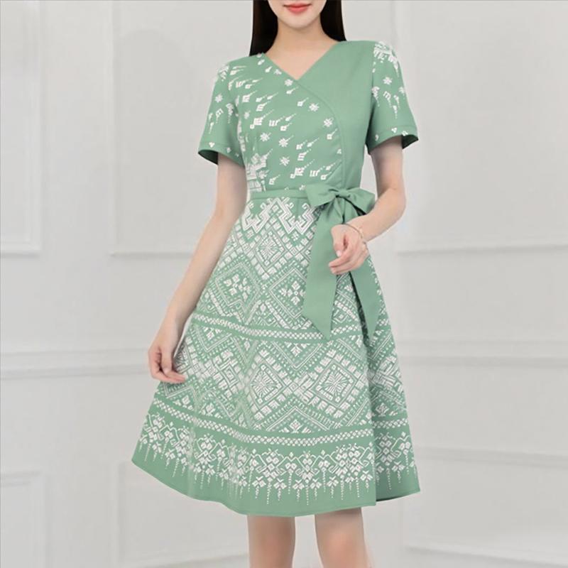 ZANZEA Women V-Neck Casual Short Sleeve Summer Print Dress