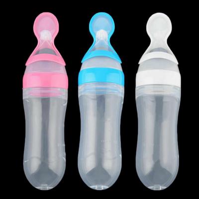 Baby Silicone Squeeze Feeding Bottle With Spoon Food Rice Cereal