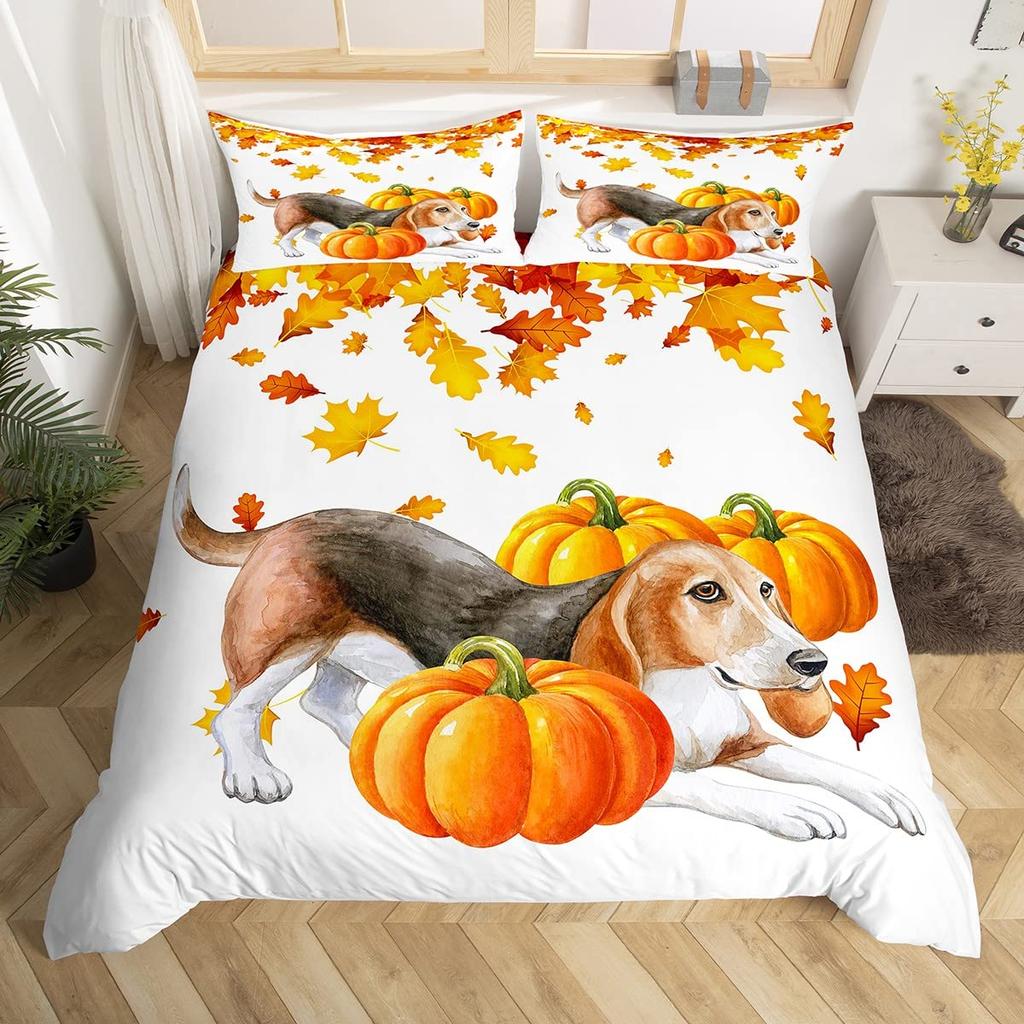 Sausage Dog King Queen Duvet Cover Floral Dachshund Bedding Set Cartoon Puppy Animal Comforter Cover Pet Polyester Quilt Cover