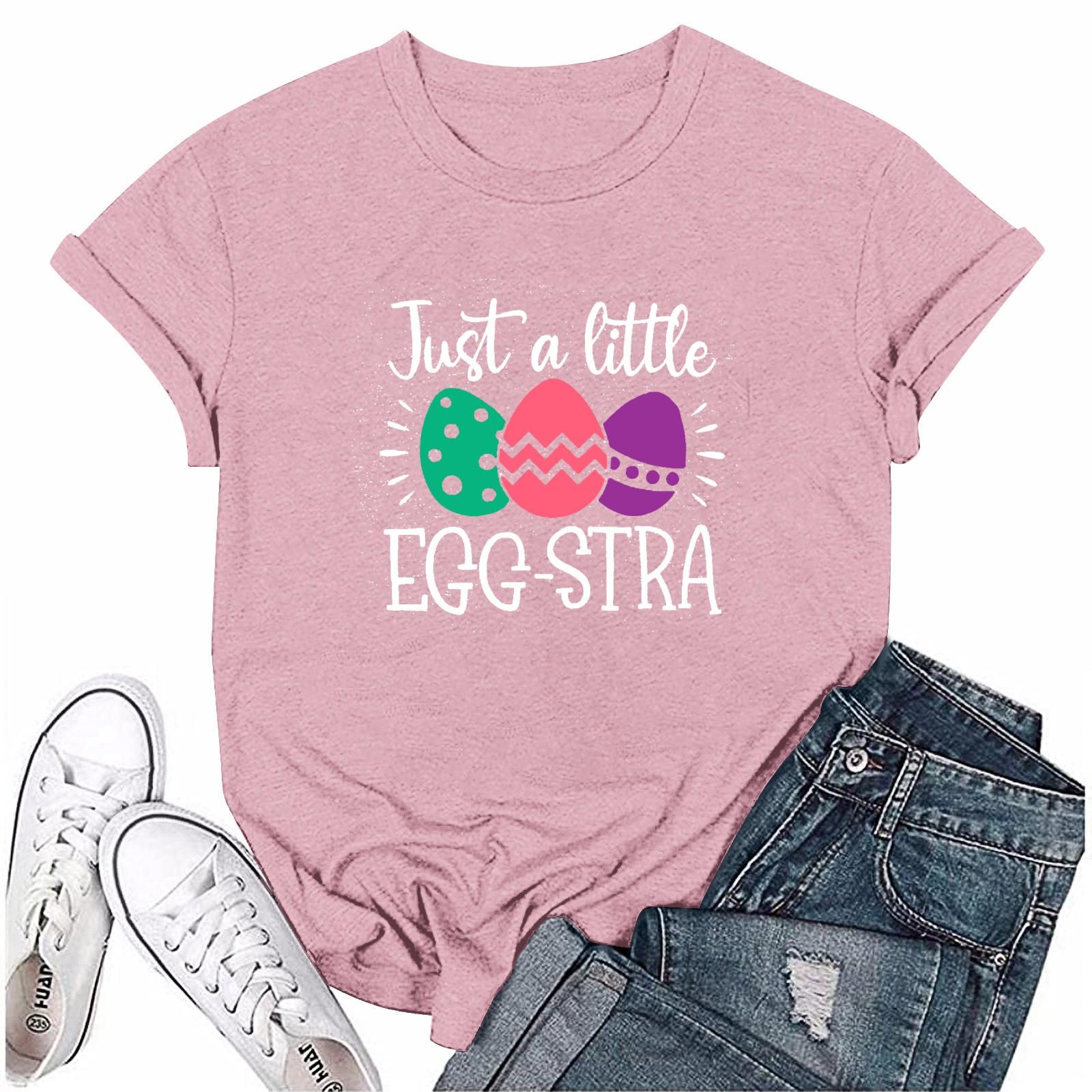 

Женская модная пасхальная принтованная повседневная плиссированная круглая футболка с коротким рукавом L розовый