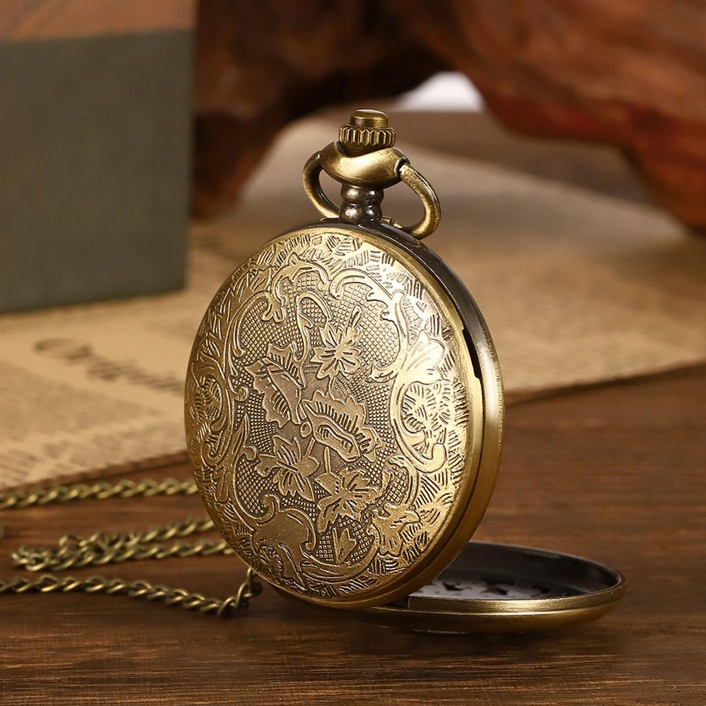Vintage Bronze Watch Roman Scale Display Design Quartz Pocket Masculino Relogio Pendant Necklace Chain Leisure Men's Gift Clock