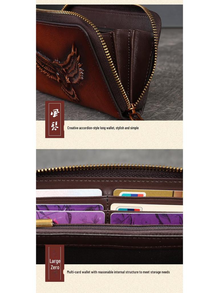 Unisex Genuine Leather Cowhide Wallet with Large Capacity Card Slots and Mobile Phone Pocket