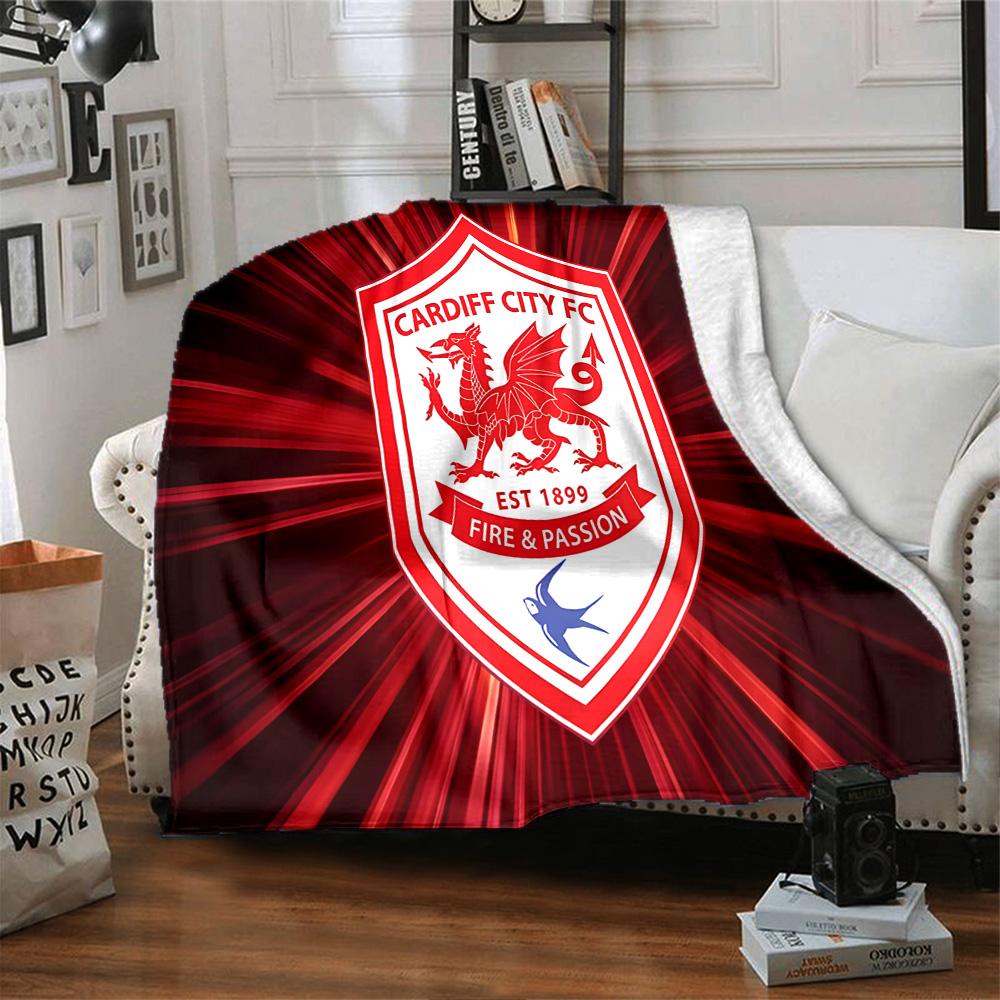 Football Club Cardiff Flannel Blanket, Soft Polyester, Modern Design, All-Season for Camping, Travel, Gifts for holidays or birthdays