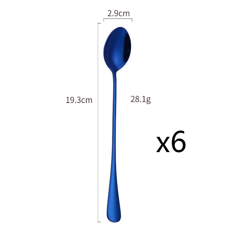 6pcs Cream Spoons 304 Stainless Steel Spoons Ice Long Handle Coffee Spoons Stirring Spoons Kitchen Utensils
