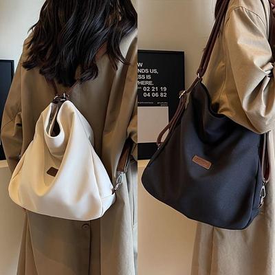 Chic Canvas Tote Bag For Girls Adjustable Strap Casual Style Perfect For Work & School Large-Capacity Commuter Single-Shoulder Cross-Body Backpack