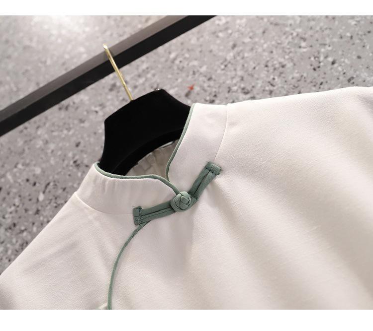 Modern Chinese Tang Suit Hanfu Tea Set: Seven-Sleeve Embroidered Skirt Outfit for Summer