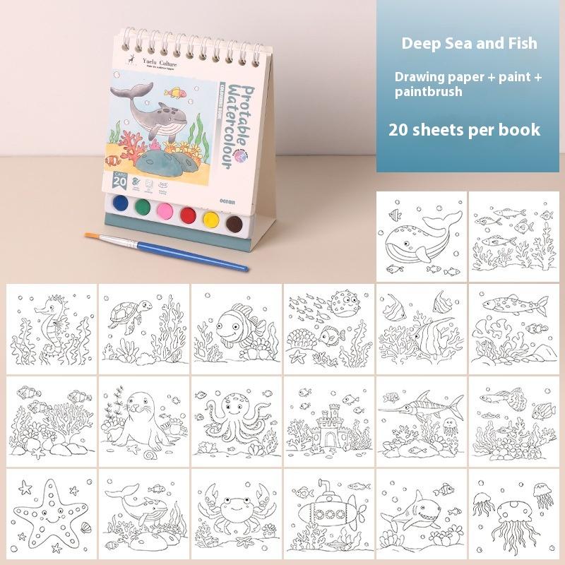 

DIY Watercolor Art Book with Inbuilt Paint; Unique Standing Coil Design for Desktop Decoration