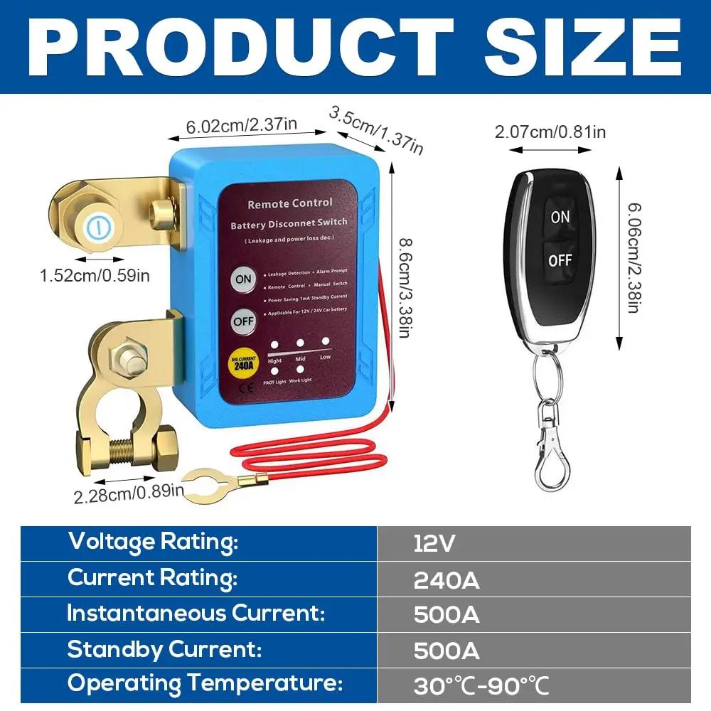 240A Kill Switch 12V Remote Battery Disconnect Switch with Led Voltage Display Automatic Power Shut Off Switch For Auto Battery