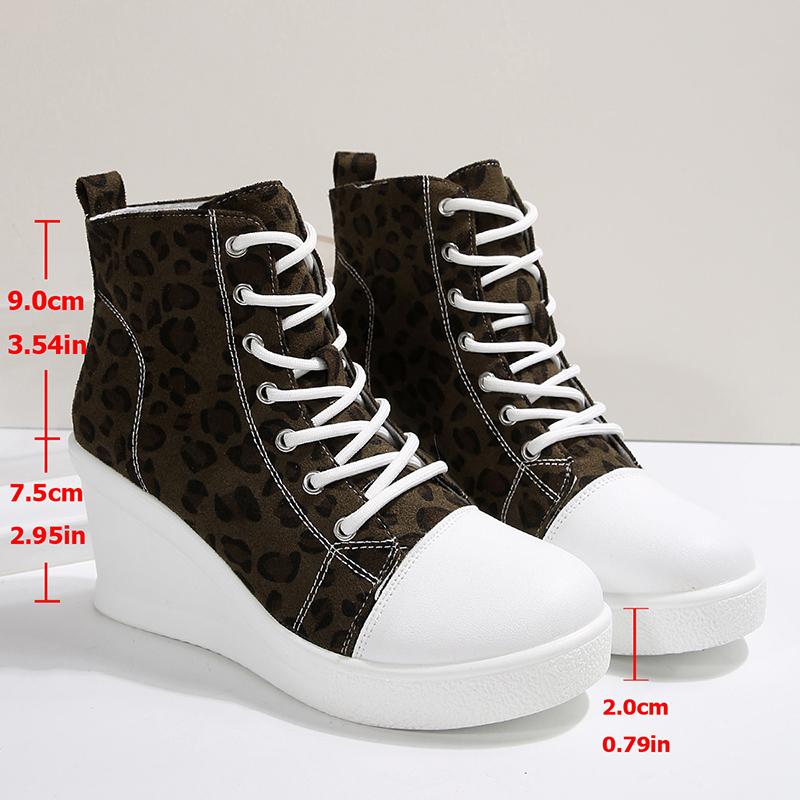 Fashion Fashion Leopard Print Ankle Boots for Women Lightweight Platform Wedge Heel Casual Shoes Woman Thick Sole Lace Up Short Boots 43