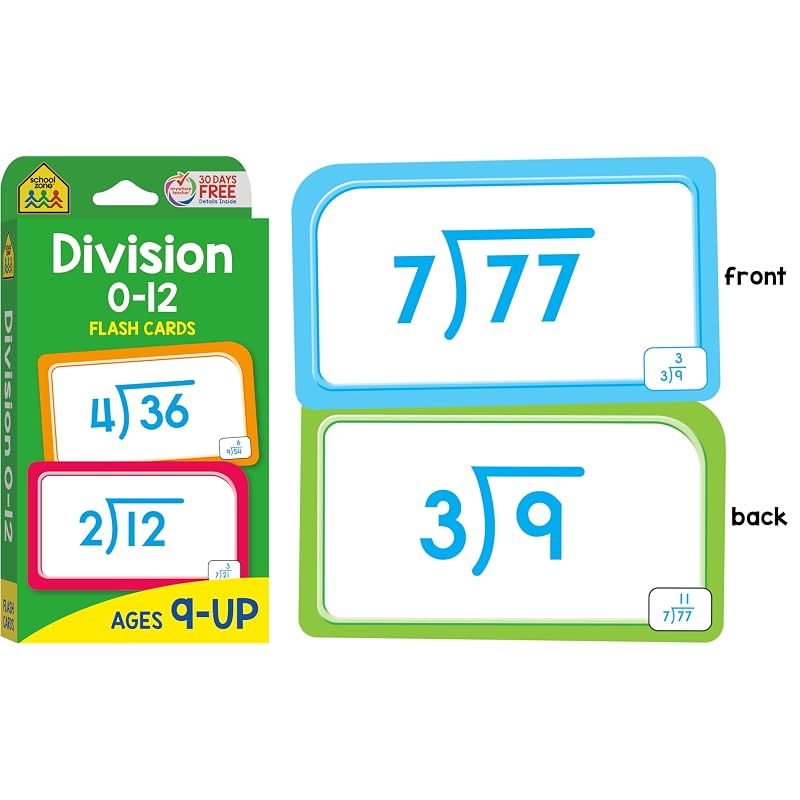 School Zone Math 34 4Pack Flash Cards: 224 Cards, 3rd Grade, 4th Grade, Multiplication 012, Division 012, Math War Multiplication Game Cards, Time