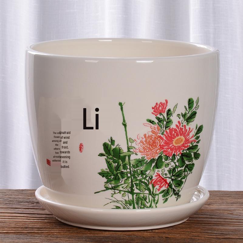 Extra Large Ceramic Flower Pot with Saucer for Succulents and Orchids, Creative Balcony Gardening Stand.