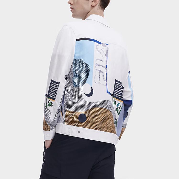 Fila All Over Print Letter Button Down Long Sleeve Shirt Men Shirts White F11M328701F-ZA