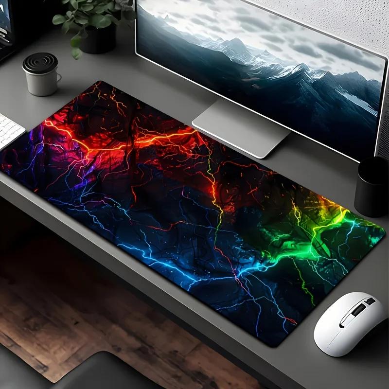 Large Gaming Mouse Pad Neon Lightning Design Desk Mats with Non-Slip Rubber Base Durable Long Keyboard Pads for Home Office Game