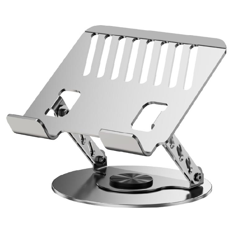 Space Saving Laptop Stand With 360 Rotations Foldable Carbon Steel Structure Two Axises Adjustable Height Desktop Cooling Platform