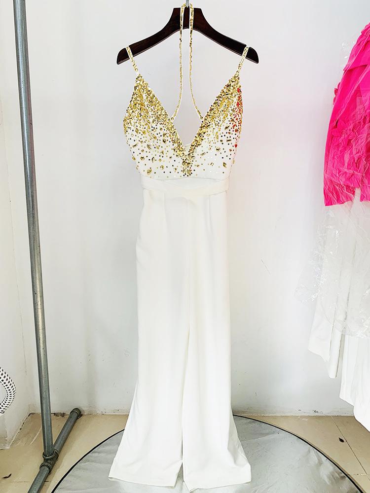 2026 Glamour Star Frühling/Sommer V-Ausschnitt Pailletten Perlen Jumpsuit