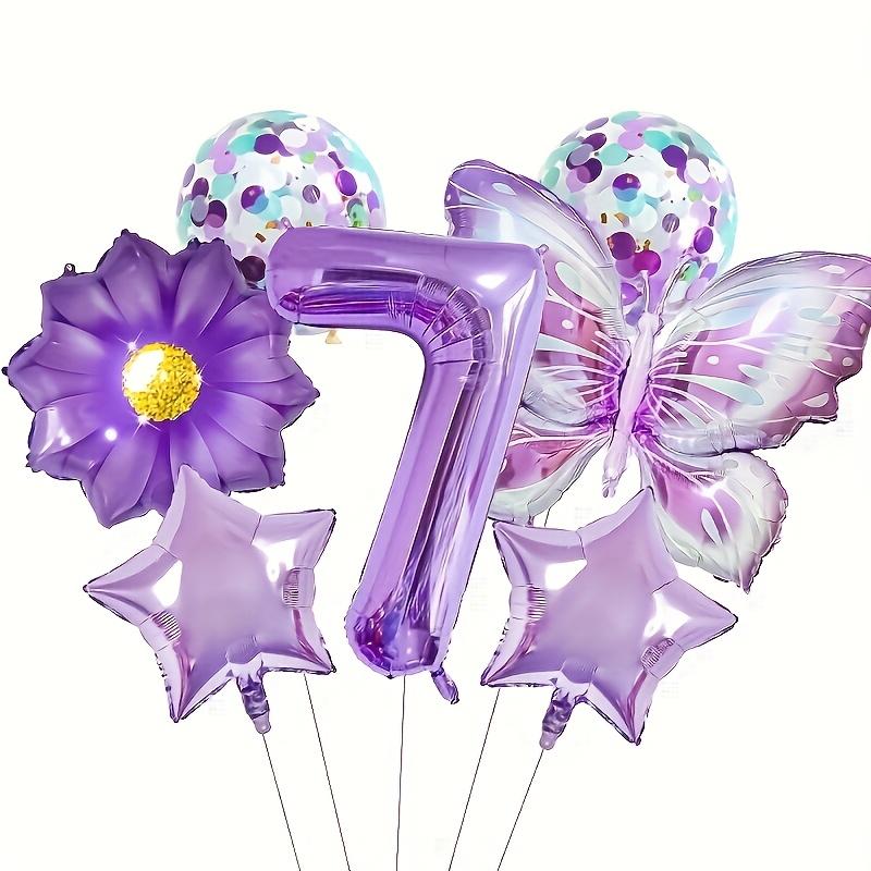 

7PCS Festival Elegance Purple Butterfly and Sunflower Star Foil Balloon Set - Perfect for Birthday Parties, Room Decoration 32inch