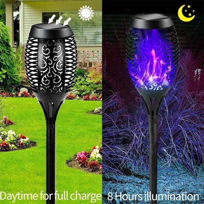 12 LED Blå Solcell Flamma Facklor Ljus Fladdrande Ljus Vattentät Trädgårdsdekoration Utomhus Gräsmatta Stig Gård Uteplats Golvlampor