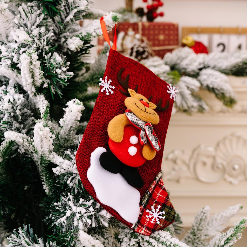 Cute Cartoon Christmas Stockings In Red Fabric For Festive Tree Decorations