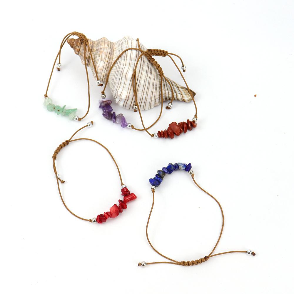 Popular Irregular Gravel Rough Stone Woven Wax Wire Bracelet Bohemian Tiger Eye Amethyst Beach Hand Rope B83