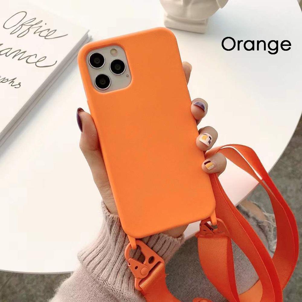 

Силиконовый чехол-шнурок для iPhone 11 12 13 14 15 Pro Max, мягкая задняя крышка карамельного цвета с шейным ремешком. For iPhone 12 оранжевый
