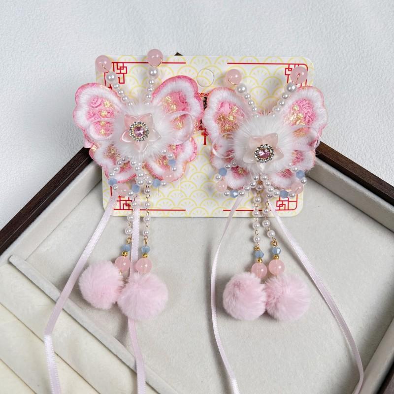 New Year Red Butterfly Hair Clips for Girls - Ancient Chinese Style, Festive & Elegant, Perfect for Hanfu or New Year's Outfits