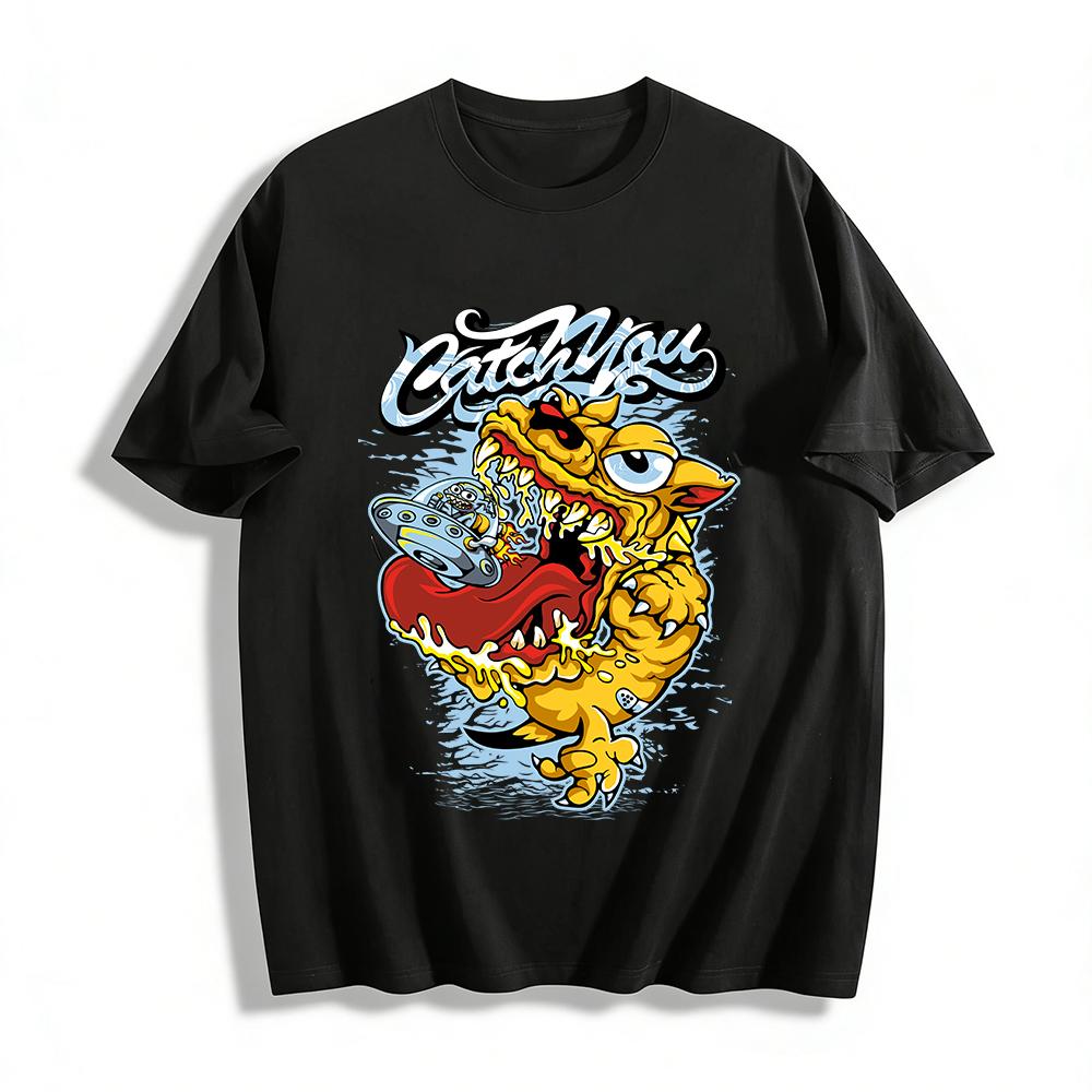 Alien UFO Monster Print Street Style Unisex Graphic Tee Pure cotton T-shirt XXS