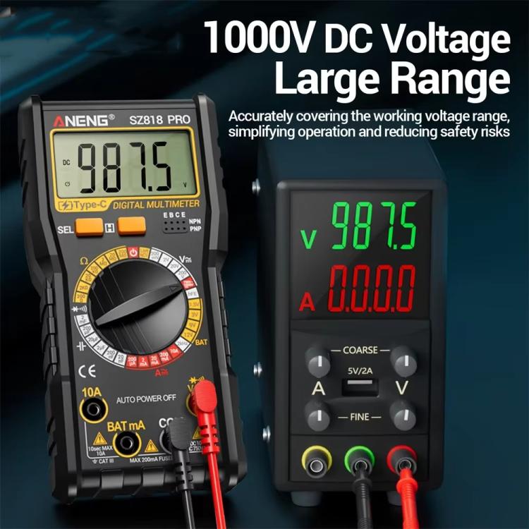 Digital Multimeter with NCV Detection Voltage Tester for AC/DC Current/Voltage, hFE Triode, and Capacitor Test Tool