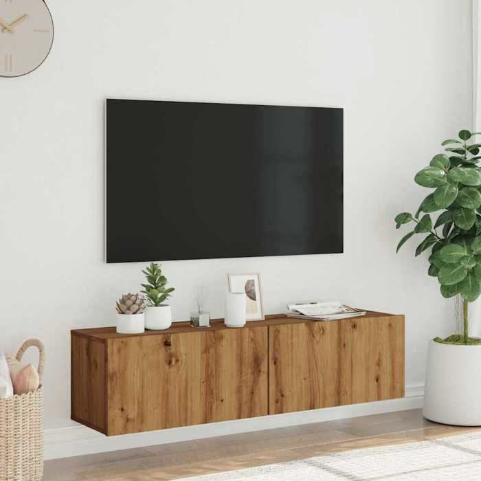 VidaXL Meuble TV mural chêne artisanal 120x30x30 cm bois d'ingénierie, support TV, armoire média, console TV, meuble HiFi, 856021