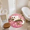 Floral Cat  Round Area Rug,Carpet Rug for Living Room Bedroom Sofa Playroom Decor,Non-slip Floor Mat