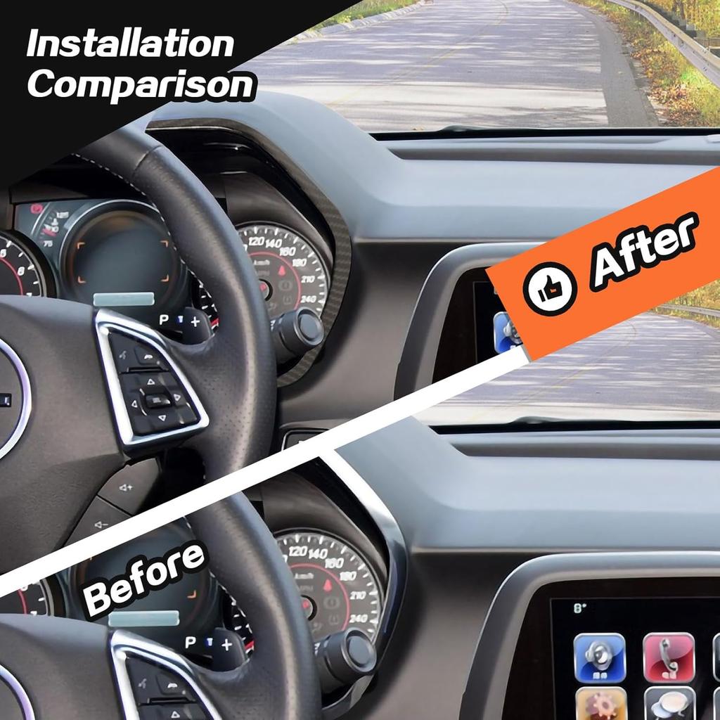 JeCar for Camaro Carbon Fiber Interior Trim Accessories Compatible with 2016-2022 Chevrolet Chevy Camaro Dash Panel Bezel Cover (2pcs)