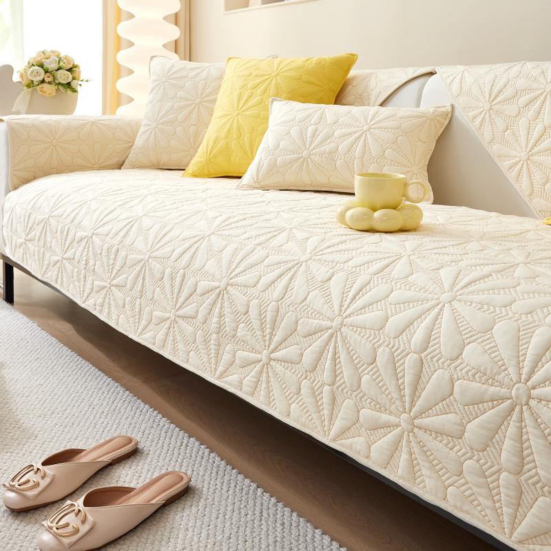 Sofakissen aus gewaschenem Baumwollstoff, neue Vier-Jahreszeiten-Universal-Anti-Rutsch-Sitzkissen, cremefarbener Sofabezug, Bezugsstoff