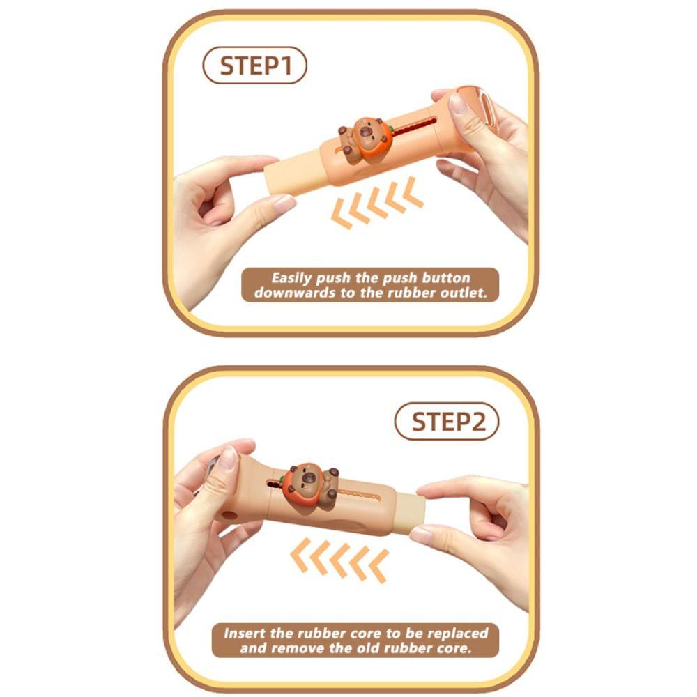 High Quality 2-in-1 Capybara Eraser Replaceable Core Multifunctional Pencil Sharpener Student Stationery Push-pull Eraser Gift