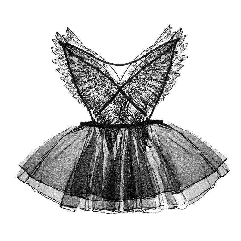 New lingerie women's sexy small breasts cute wings seduction mesh tulle angel wings