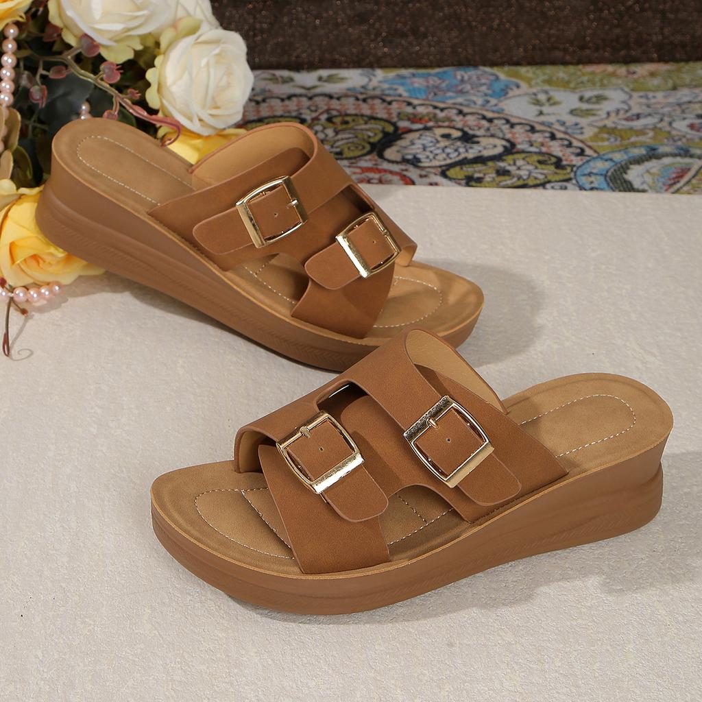 Retro flat-bottomed belt buckle one-word slippers summer wear 22 new fairy wind beach cool slippers