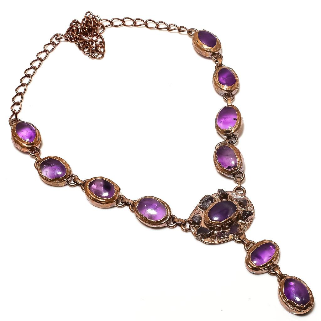 Amethyst Copper Electroformed Necklace with Adjustable Chain, Handmade Gemstone Jewelry Necklace For Memorial Day Product