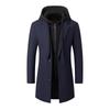 Korean-Style Men's Wool Blend Mid-Length Coat with Removable Hood