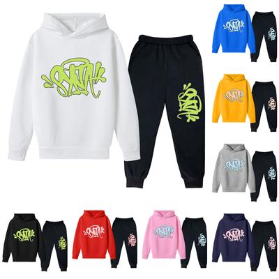 Kinder Langarm Lockerer Pullover Buchstaben-Print Kordelzug Kapuzen-Sweatshirt Set