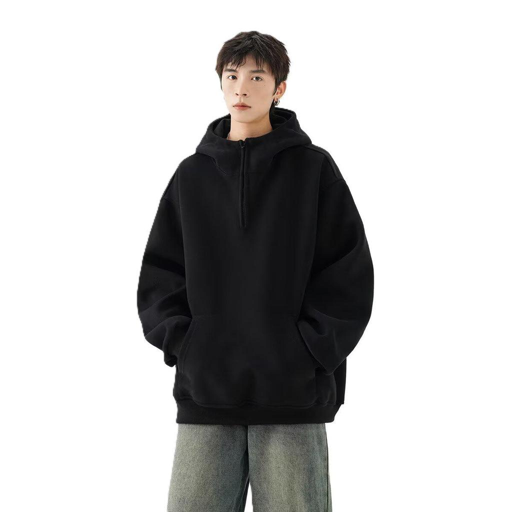 Men's Heavyweight Half-Zip Hoodie - New Spring/Autumn Design, Casual & Versatile High Street Loose Fit Hooded Jacket