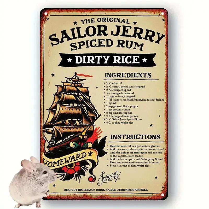 

Рецепт пряного рома Sailor Jerry Винтажная алюминиевая табличка, Ретро настенный декор для дома, бара, кафе, клуба, общежития, многоцелевой 20x30cm（7.8x11.8inch）