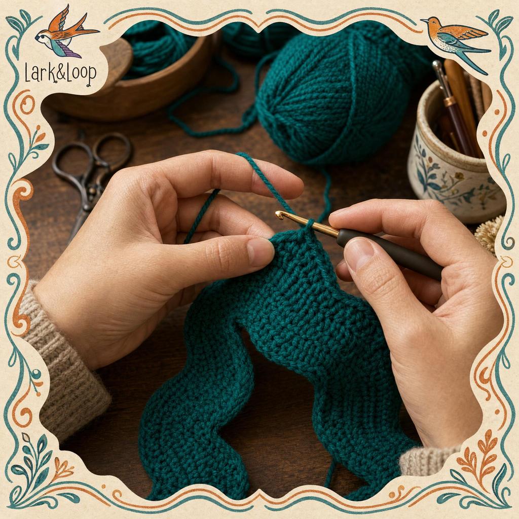 Hand Crochet Wavy Scarf Handmade Ripple Knit Neck Wrap Emerald Green Slim Wave Scarf for Women Autumn Winter