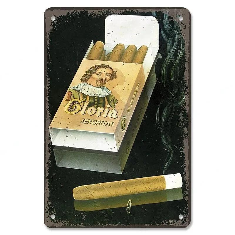 Metal Tin Poster Cigar Plaque Retro Metal Plate Gentleman Smoke Cigar Whisky Vintage Metal Tin Sign Bar Club Man Cave Wall Decor