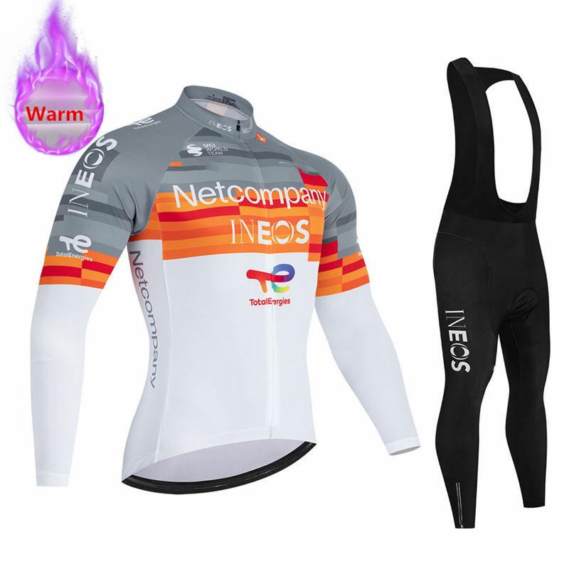 Ineos Team Winter Long Sleeve Thermal Fleece Cycling Jersey Set Bib Pants Ropa Ciclismo Bicycle Clothing MTB Bike Jersey Uniform