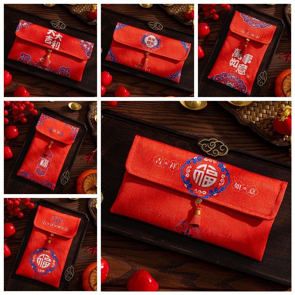 Traditional Chinese New Year Red Envelope Hongbao Blessing God of Wealth Red Pocket Thickened Brocade Embroidered