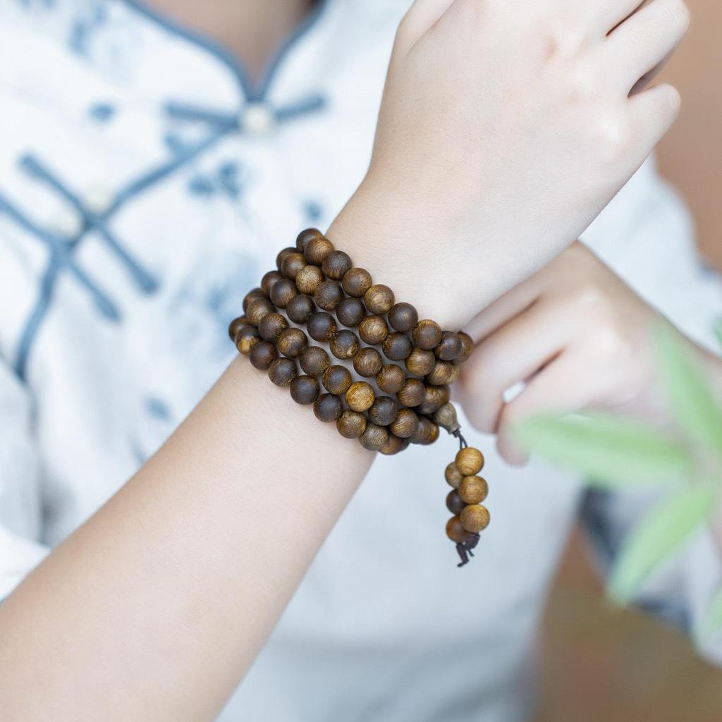 Natural Kynam Agarwood 108-Bead Multi-Strand Prayer Bracelet for Women and Men