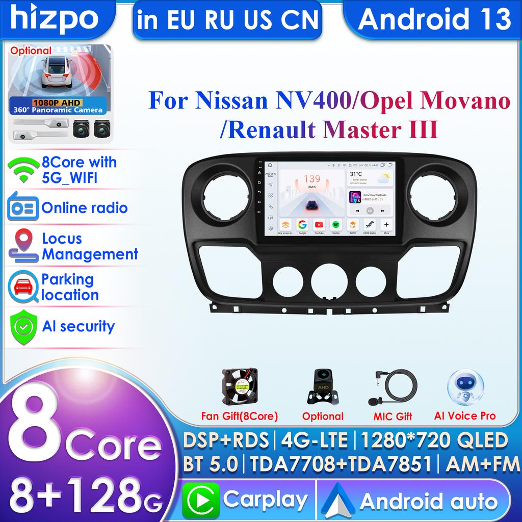 Hizpo Carplay 4G Android Car Multimedia Player for Nissan NV400 2010 -2019 for Opel Movano for Renault Master III 2011 GPS Video intelligent Screen