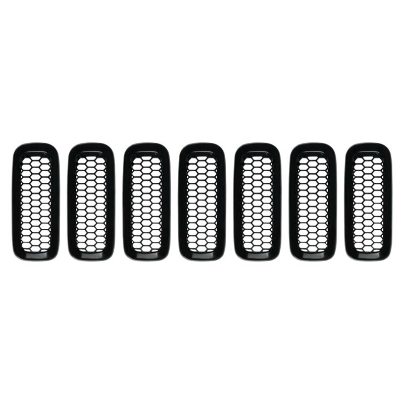 7Pcs ABS Black For Jeep Renegade 2015 2016 2017 Front Grid Grille Inserts Racing Grill Frame Trim ABS Black