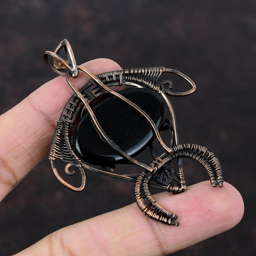 Black Onyx Pendant Copper Wire Wrapped Pendant Tortoise Pendant Copper Wire Jewelry Handmade Pendant Gemstone Pendant Women's Special Gifts