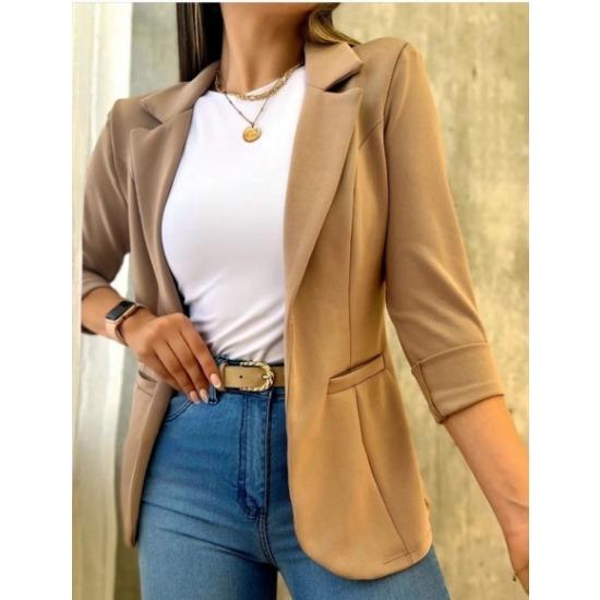 IHUASU Autumn Solid Color Simple Long Sleeve Suit Collar Coat for Women Jackets & Coats
